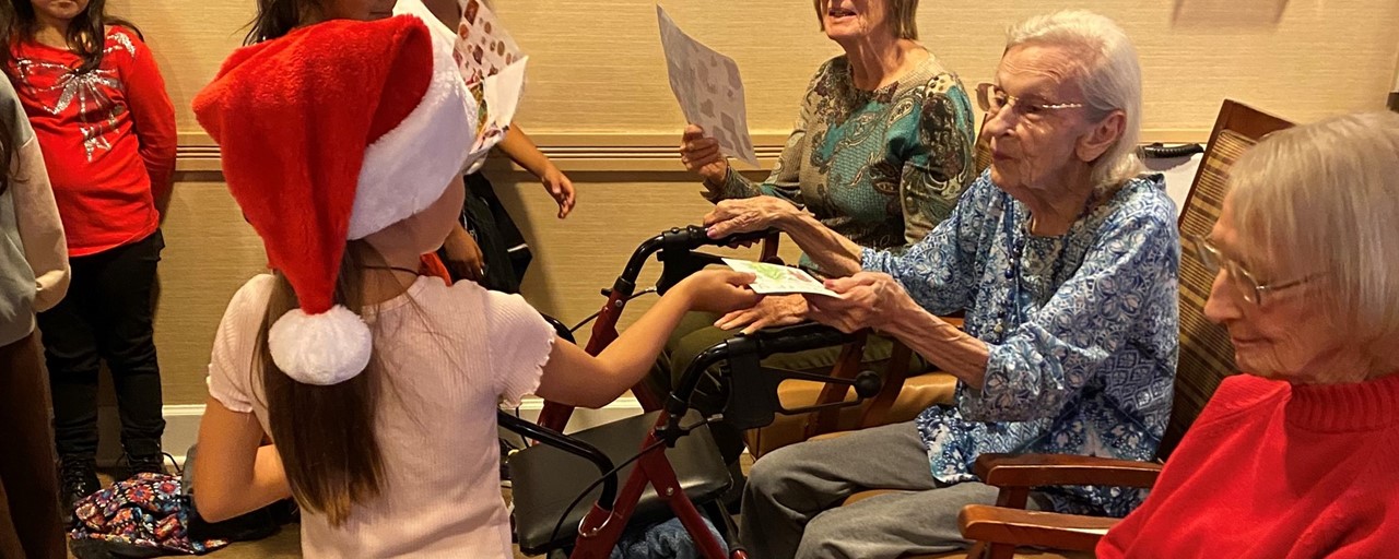 FW Second Graders Share Holiday Cards with Residents of The Grove Senior Facility